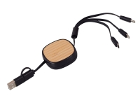 Универсальный кабель с ретрактором 3-в-1 «Retrax», черный Универсальный кабель с ретрактором 3-в-1 «Retrax», черный