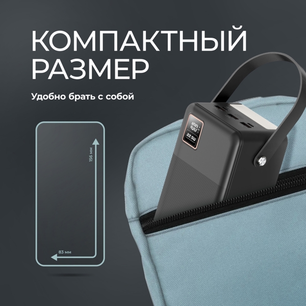 Внешний АКБ NRG Turbo V4 60000 мА-ч, дисплей, черный, Deppa