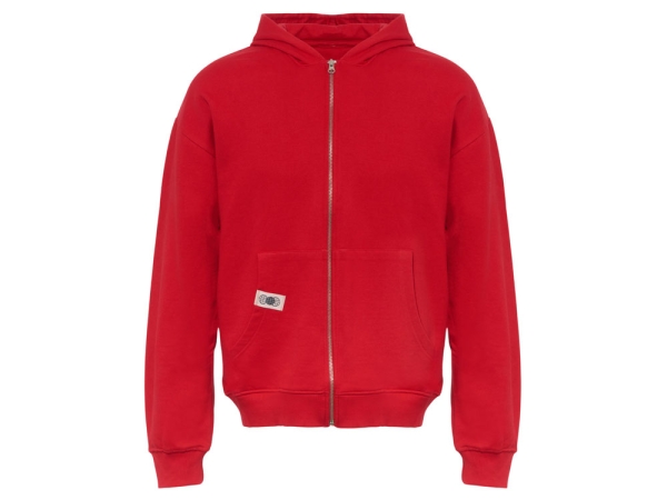 Толстовка оверсайз с капюшоном на молнии «Monaco», красный, лейбл, бренд тайп и термотрансфер