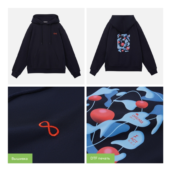 Худи релакс унисекс ADVENTURE, темно-синий, размер M/L