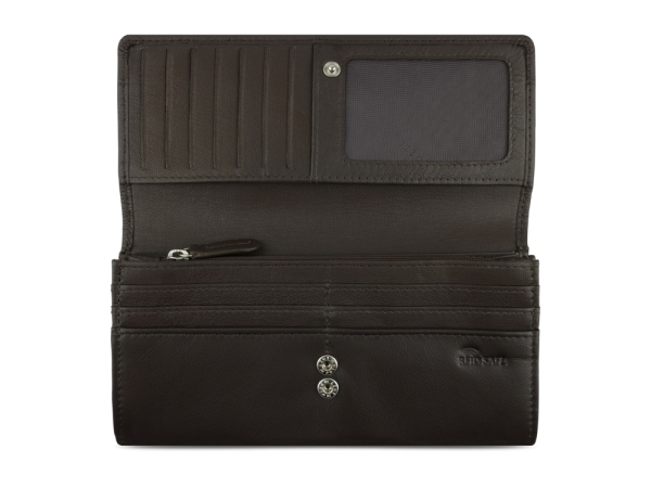 Кошелёк женский BUGATTI Banda, с защитой RFID, коричневый, кожа/полиэстер, 18,5х2,5х9,5 см