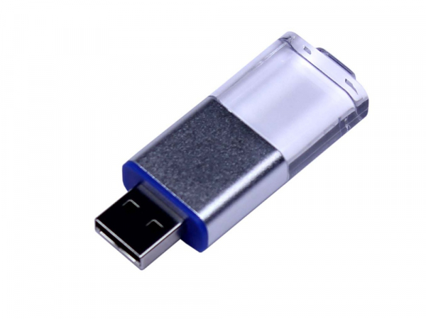 USB-флешка промо на 32 Гб прямоугольной формы, выдвижной механизм, синий