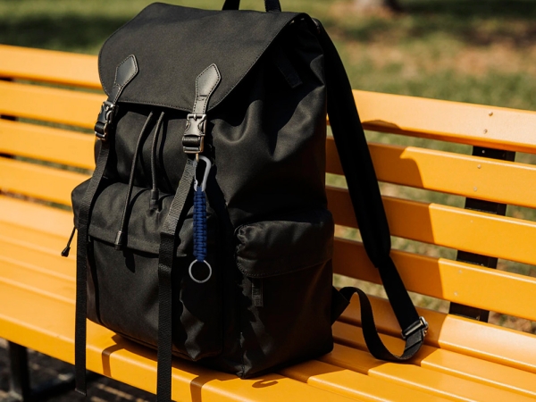 Брелок-веревочка "Austere" с карабином и кольцом, темно-синий с серебристым