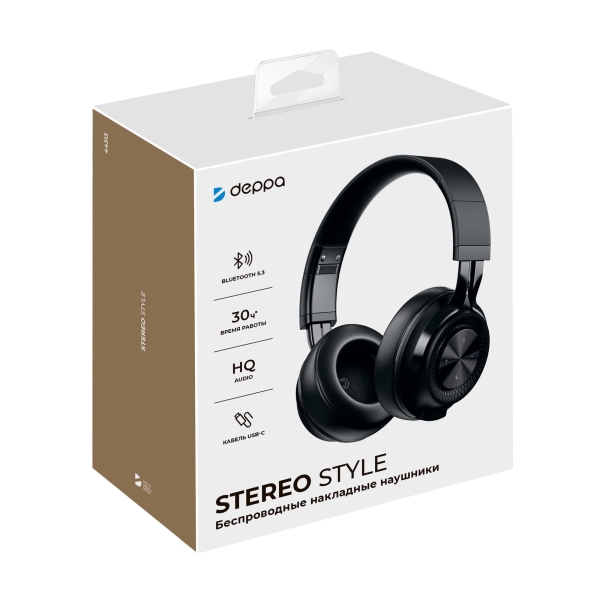 Беспроводные накладные наушники Stereo Style, BT 5.3, 400мАч, черный, Deppa