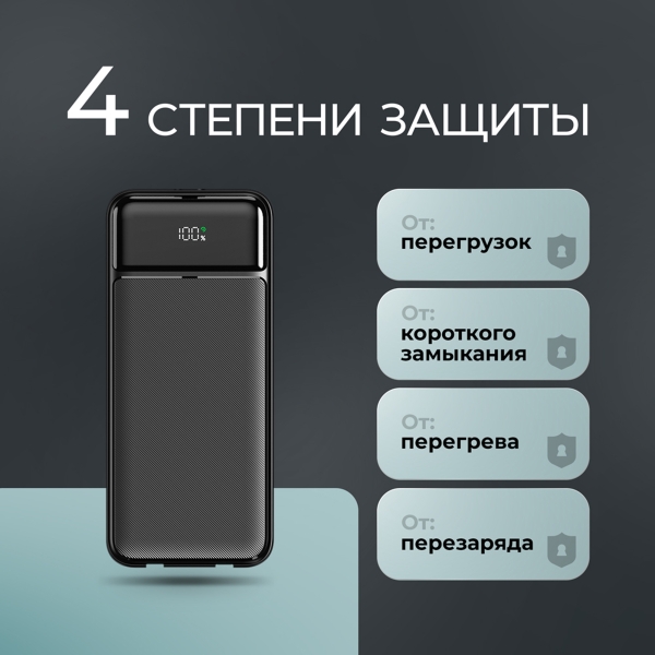 Внешний АКБ NRG Turbo V4c 20000 мА-ч, дисплей, черный, Deppa