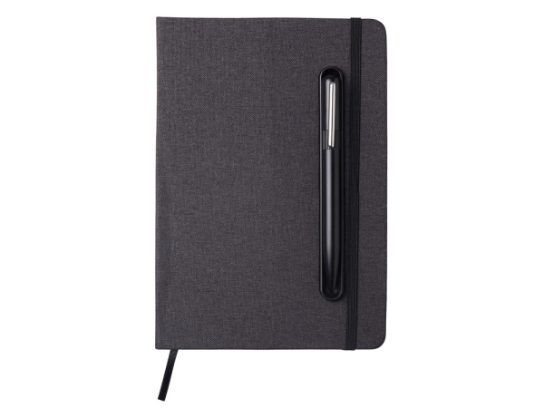 Набор блокнот А5 с магнитным держателем для ручки и подставкой для телефона и металлической шариковой ручкой "NotaBene", черный