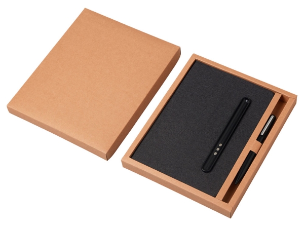 Набор блокнот А5 с магнитным держателем для ручки и подставкой для телефона и металлической шариковой ручкой "NotaBene", черный