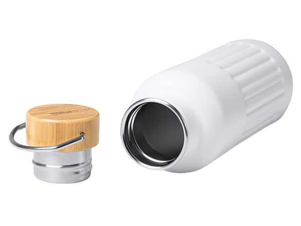 Термобутылка «Нобук» из переработанной нержавеющей стали, с бамбуковой крышкой, белый