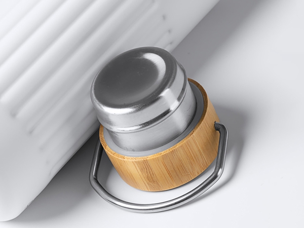 Термобутылка «Нобук» из переработанной нержавеющей стали, с бамбуковой крышкой, белый