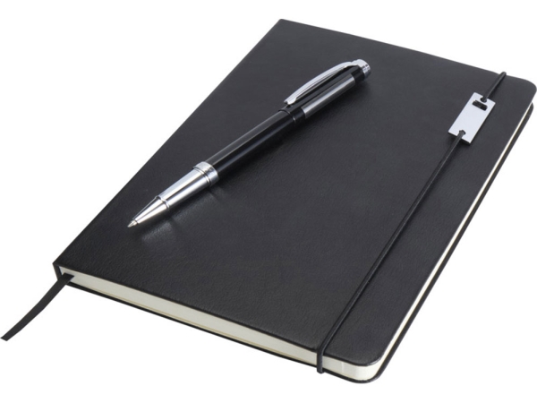 Набор Legato Elegance из блокнота формата А5 в твердой обложке и ручки-роллера, черный/черный