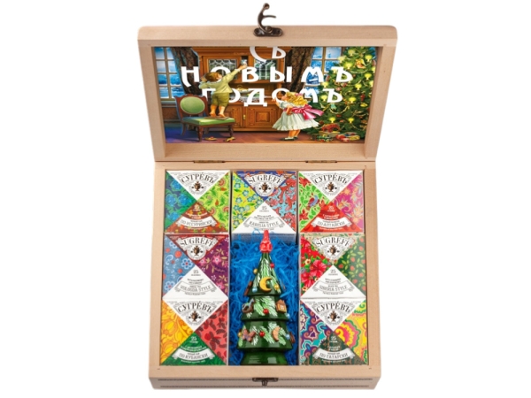 Подарочный набор "Народы России" с чаем и вареньем в деревянной шкатулке без лого