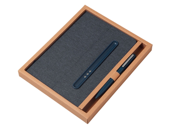 Набор блокнот А5 с магнитным держателем для ручки и подставкой для телефона и металлической шариковой ручкой "NotaBene", темно-синий