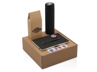 Подарочный набор с термосом, блокнотом, ручкой и чаем, черный Подарочный набор с термосом, блокнотом, ручкой и чаем, черный