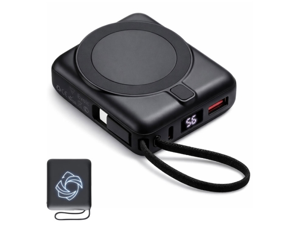 Магнитный беспроводной внешний аккумулятор c подсветкой лого «Энчант», 10000 мАч, черный