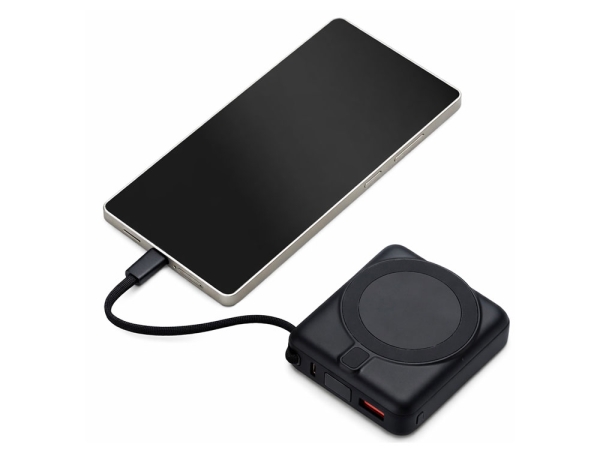 Магнитный беспроводной внешний аккумулятор c подсветкой лого «Энчант», 10000 мАч, черный