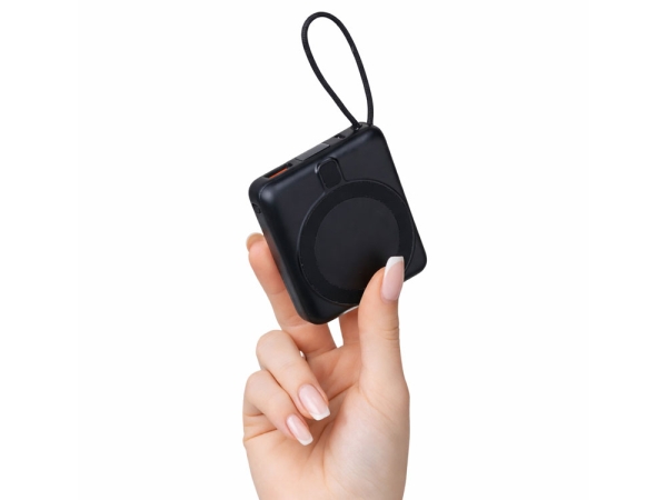 Магнитный беспроводной внешний аккумулятор c подсветкой лого «Энчант», 10000 мАч, черный