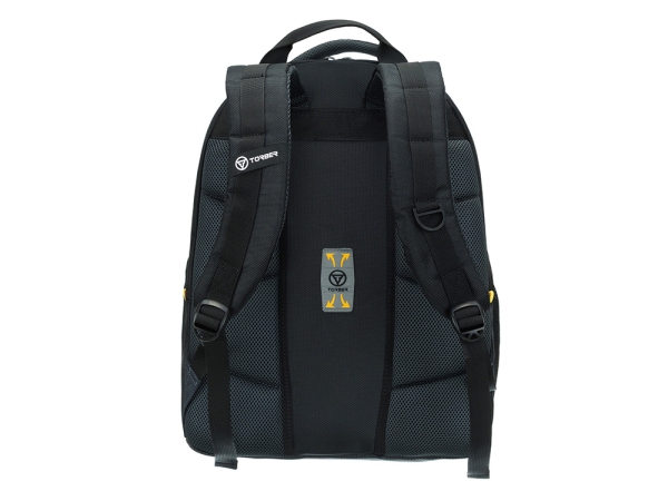 Рюкзак TORBER МЕГАПОЛИС с отделением для ноутбука 15.6", чёрный/серый, полиэстер, 35,5 х 23 х 45 см