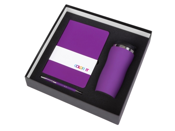 Подарочный набор с блокнотом С2, металлической ручкой и термокружкой, фиолетовый