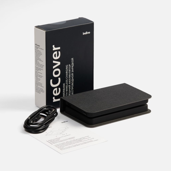 Внешний аккумулятор с беспроводной зарядкой reCover, черный
