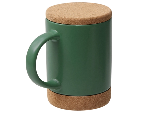 Кружка 450 мл с пробковым дном с крышкой "Корк & Бон", глубокий зеленый