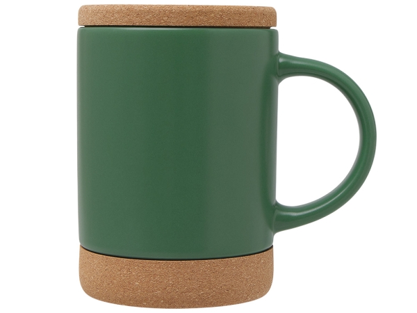 Кружка 450 мл с пробковым дном с крышкой "Корк & Бон", глубокий зеленый