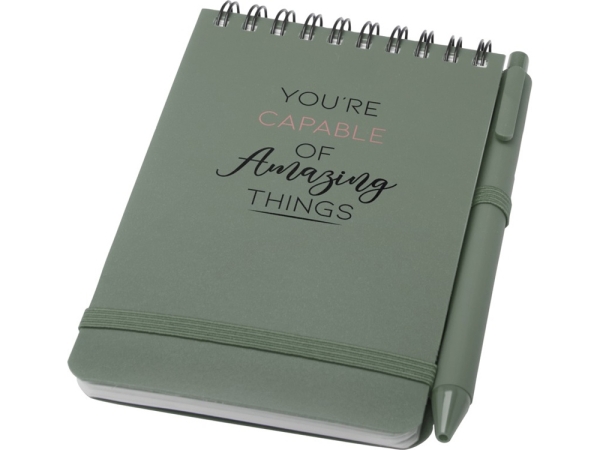 Блокнот Thalaasa формата А6 в твердой обложке из океанического пластика с шариковой ручкой - Зеленый яркий