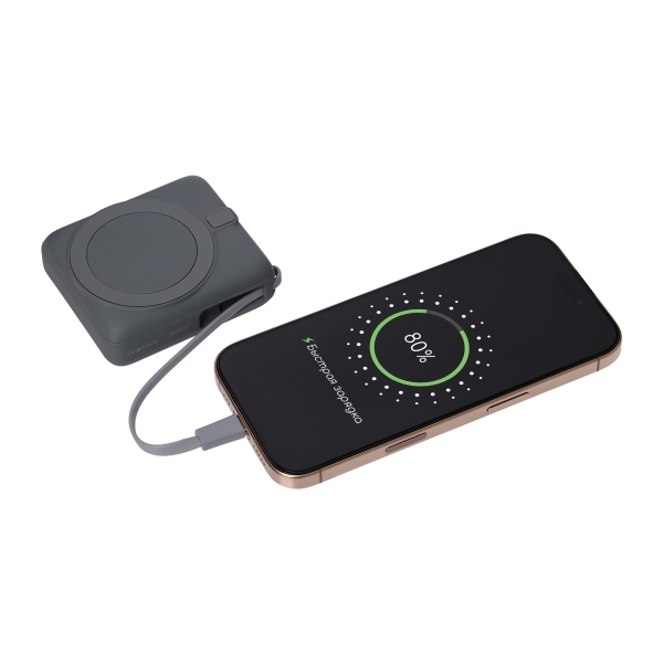 Внешний аккумулятор с подсветкой Ritter PD 10000mAh с функцией беспроводной зарядки 15W, серый