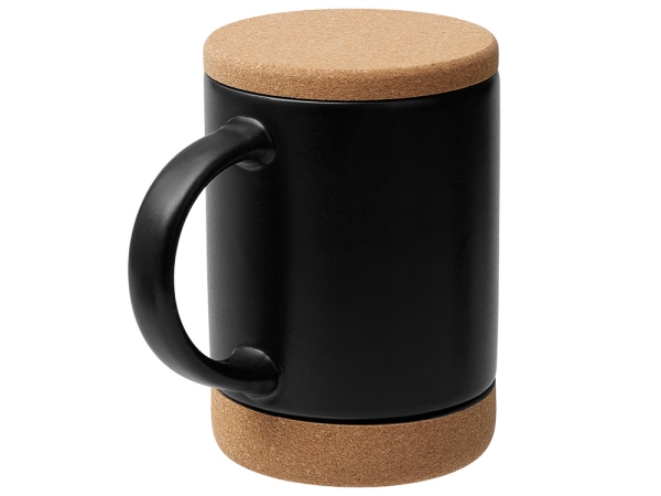 Кружка 450 мл с пробковым дном с крышкой "Корк & Бон", черный