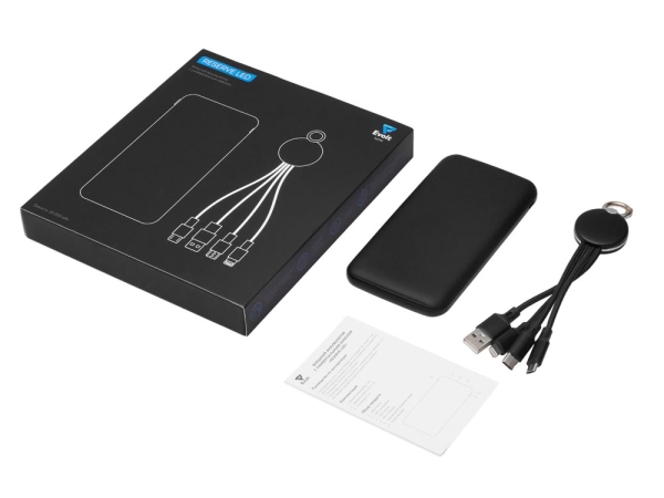 Набор из внешнего акуумулятора и универсального кабеля с подсветкой лого «Reserve LED», 10000mAh, черный