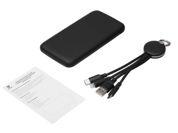 Набор из внешнего акуумулятора и универсального кабеля с подсветкой лого «Reserve LED», 10000mAh, черный