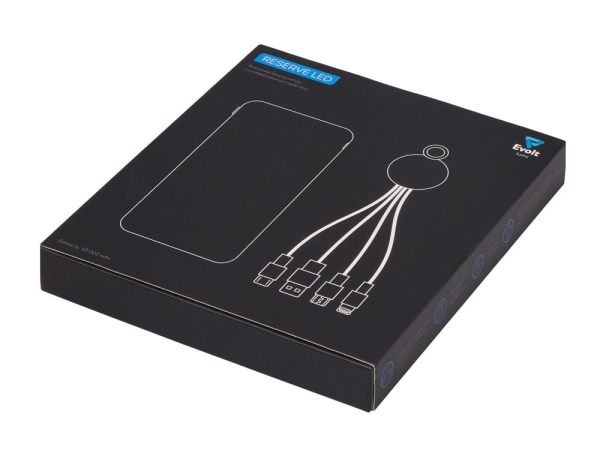 Набор из внешнего акуумулятора и универсального кабеля с подсветкой лого «Reserve LED», 10000mAh, черный