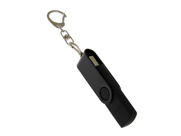 USB-флешка на 128 Гб 2 в 1 поворотный механизм, c дополнительным разъемом Type-C с одноцветным металлическим клипом, черный