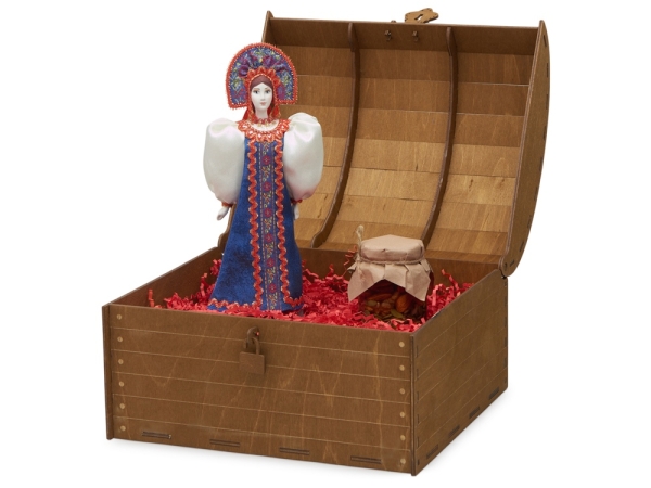 Подарочный набор: кукла фарфоровая, мед, синий