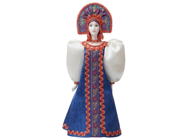 Подарочный набор: кукла фарфоровая, мед, синий