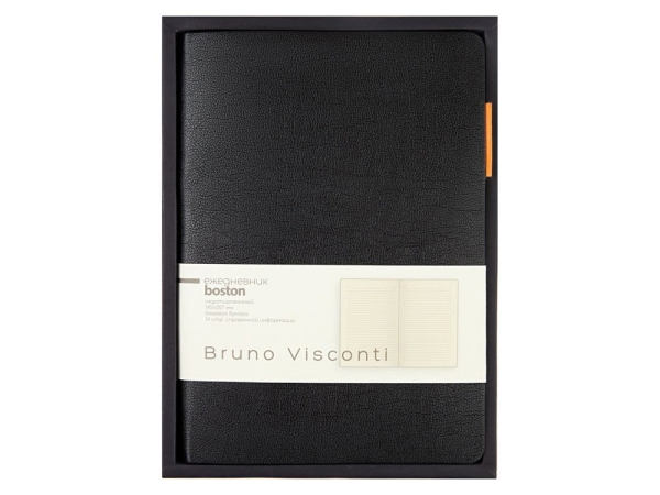 Ежедневник недатированный А5 "Boston", черный (оранжевый обрез)