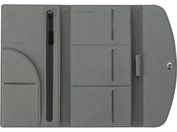 Органайзер для документов на кнопке с отделением для купюр и ручки, упаковка в индивидуальный пакет, серый