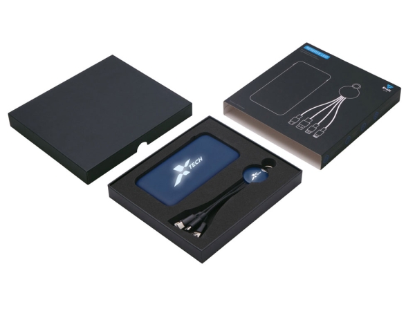 Набор из внешнего акуумулятора и универсального кабеля с подсветкой лого «Reserve LED», 10000mAh, темно-синий