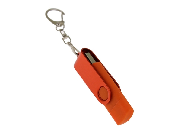 USB-флешка на 128 Гб 2 в 1 поворотный механизм, c дополнительным разъемом Type-C с одноцветным металлическим клипом, оранжевый