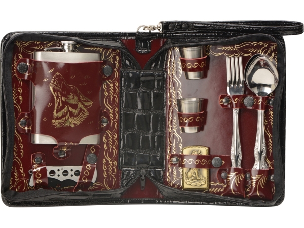Набор "Дорожный" на 4 персоны в барсетке с худ. выжиганием