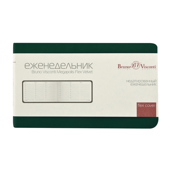 Еженедельник недатированный А6 "Мегаполис Вельвет", зеленый