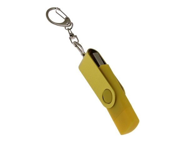 USB-флешка на 128 Гб 2 в 1 поворотный механизм, c дополнительным разъемом Type-C с одноцветным металлическим клипом, желтый