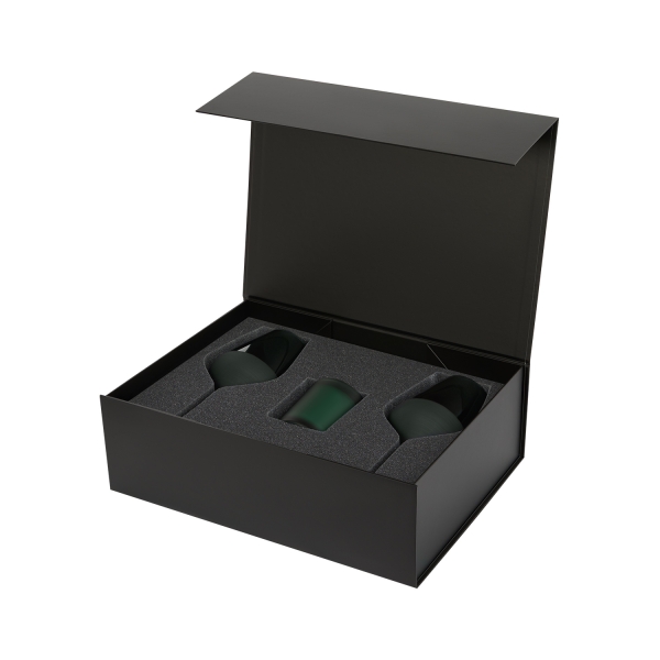 Подарочный набор свеча Энигма (Enigma) + 2 бокала для вина Эмеральд (Emerald) в черной коробке