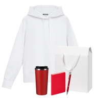 Набор с одеждой ALEX (худи, термокружка, ежедневник, ручка), красный/белый, L
