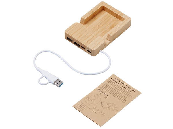USB хаб «Memo», 2*USB, 2*Type C, бамбук