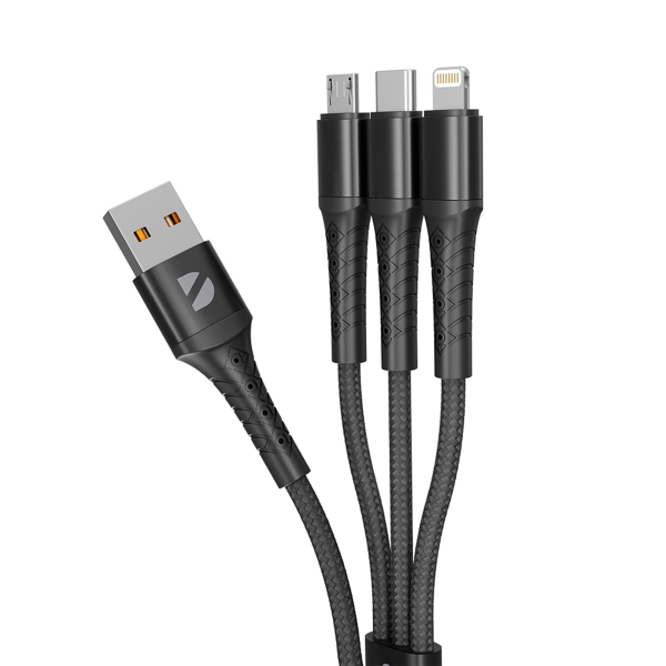 Дата-кабель Armor 3 в 1: micro USB, USB-C, Ligthning, 1.2м, черный, Deppa