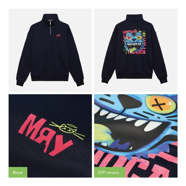 Толстовка на молнии унисекс Флоу (Flow), темно-синяя, размер 5XL/6XL