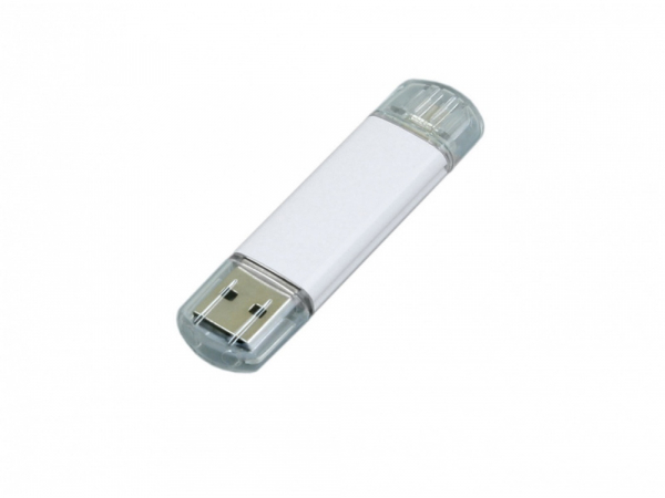 USB-флешка на 16 Гб.c дополнительным разъемом Micro USB, белый