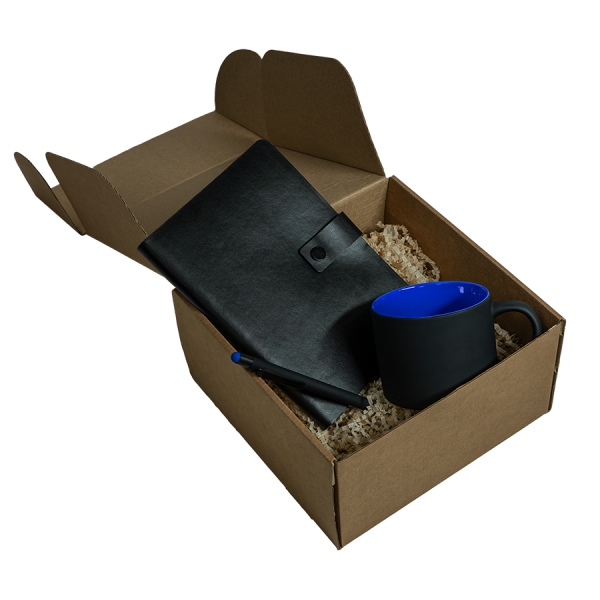 Набор подарочный DYNAMIC: кружка, ежедневник, ручка,  стружка, коробка, черный/синий