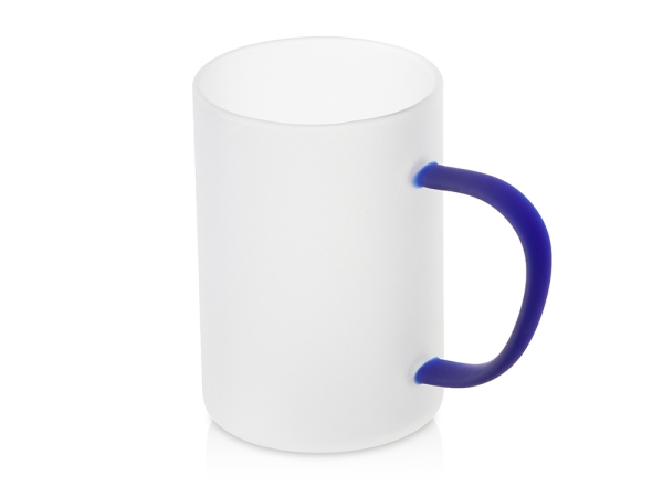 Стеклянная матовая кружка "Акцент" с цветной ручкой для сублимации, синий