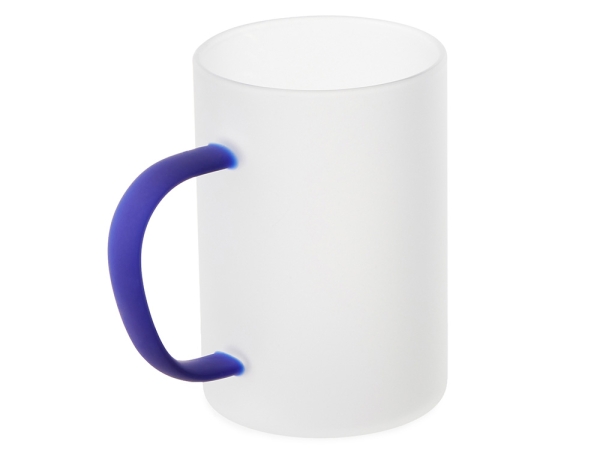 Стеклянная матовая кружка "Акцент" с цветной ручкой для сублимации, синий